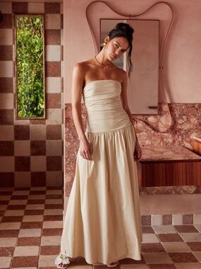 Peppermayo Strapless Cream Gathered Maxi Dress
